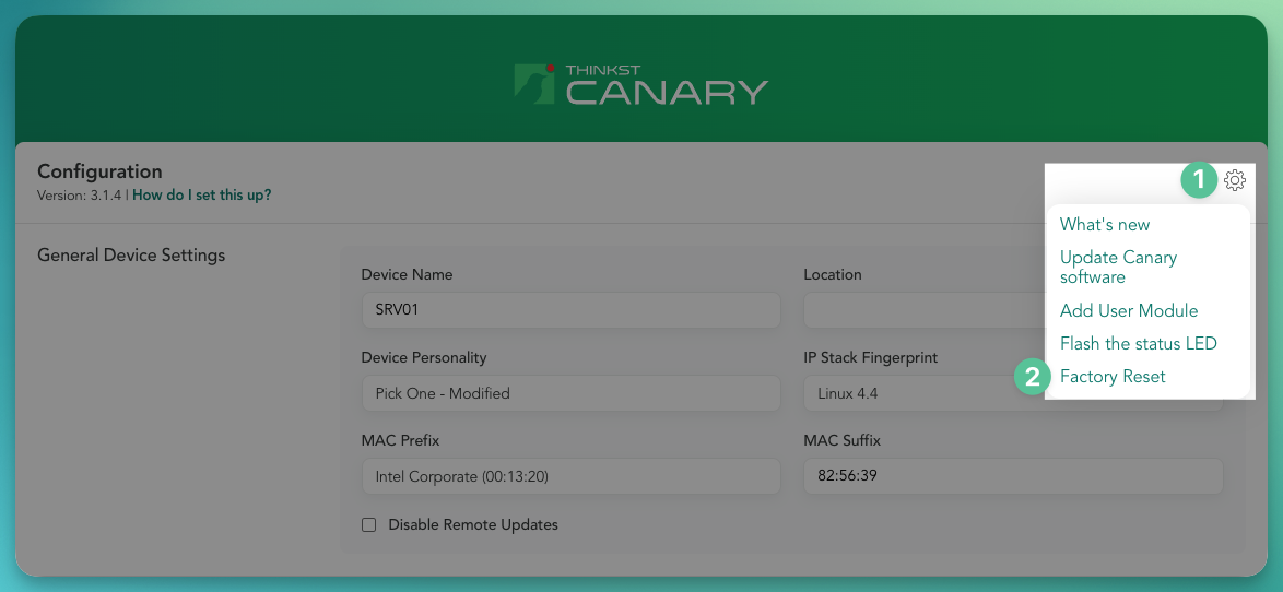 Canary store can100usbk reset