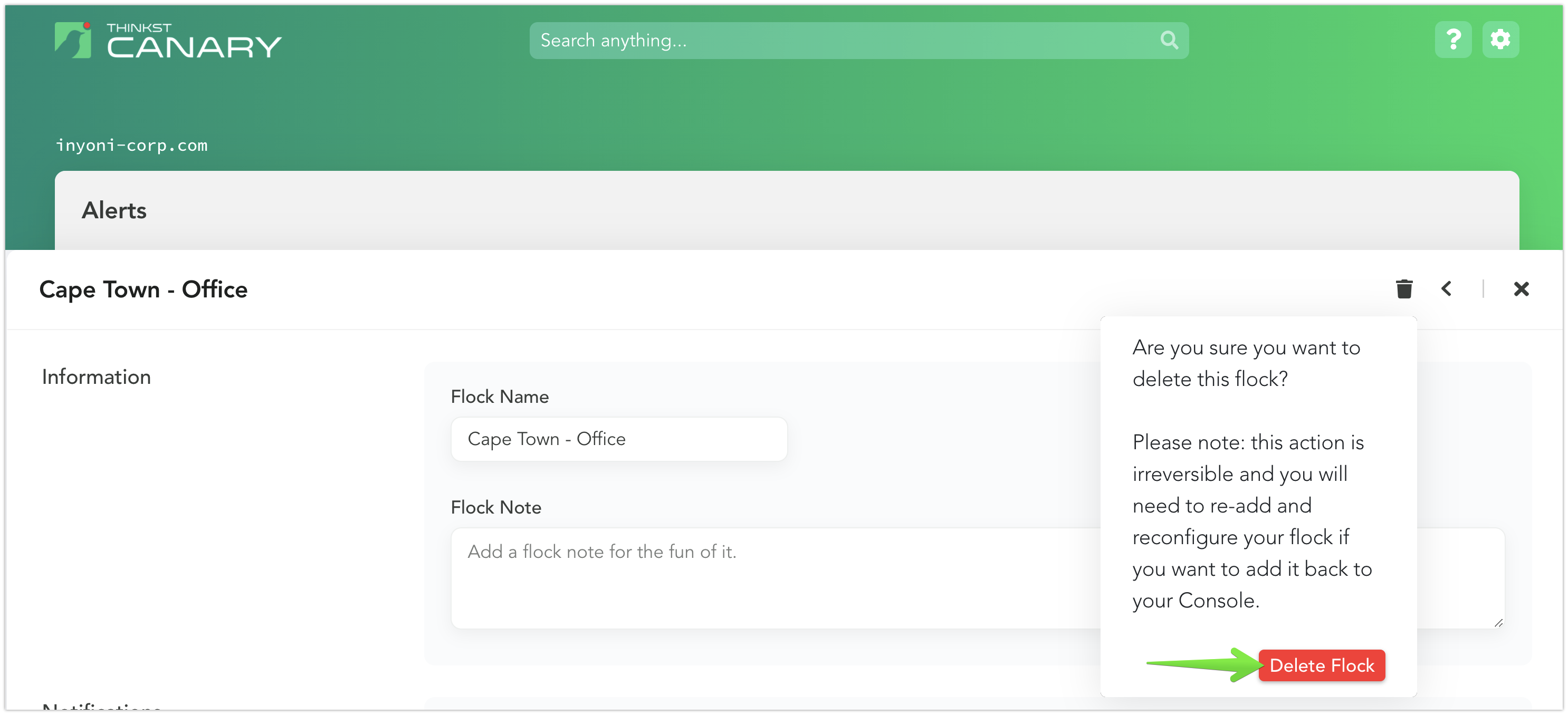 How do I delete a flock? Thinkst Canary