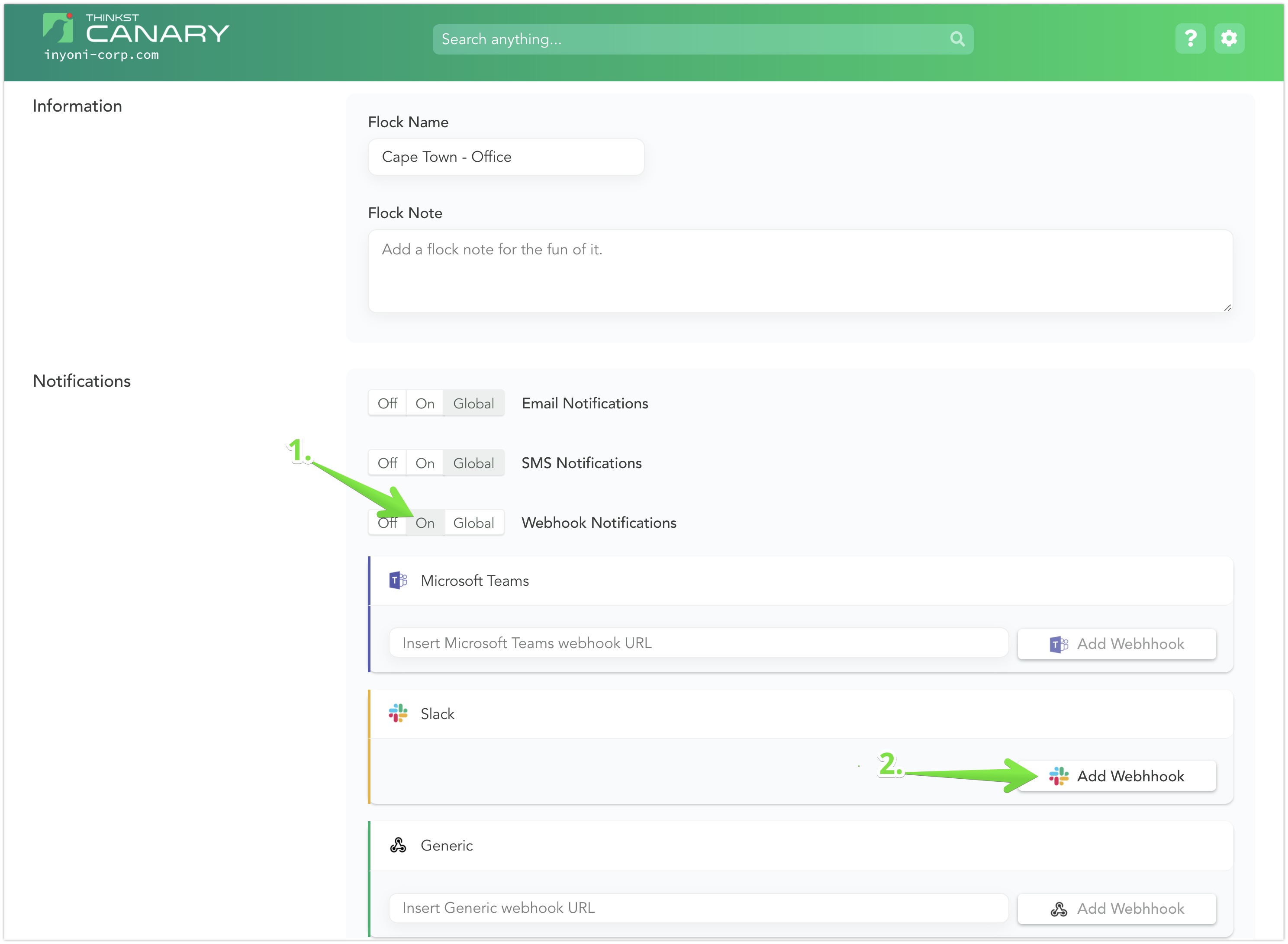 slack channel webhook