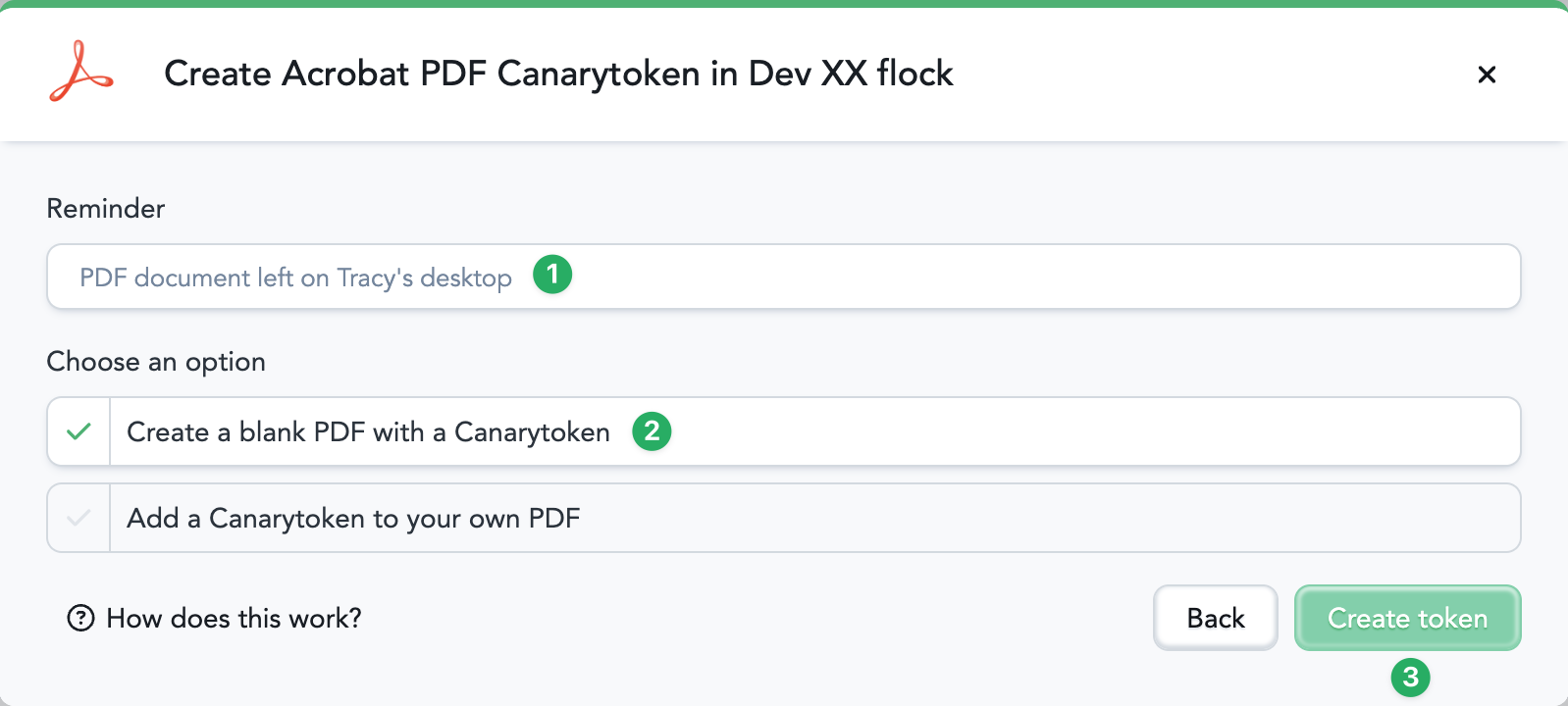 Create blank PDF token